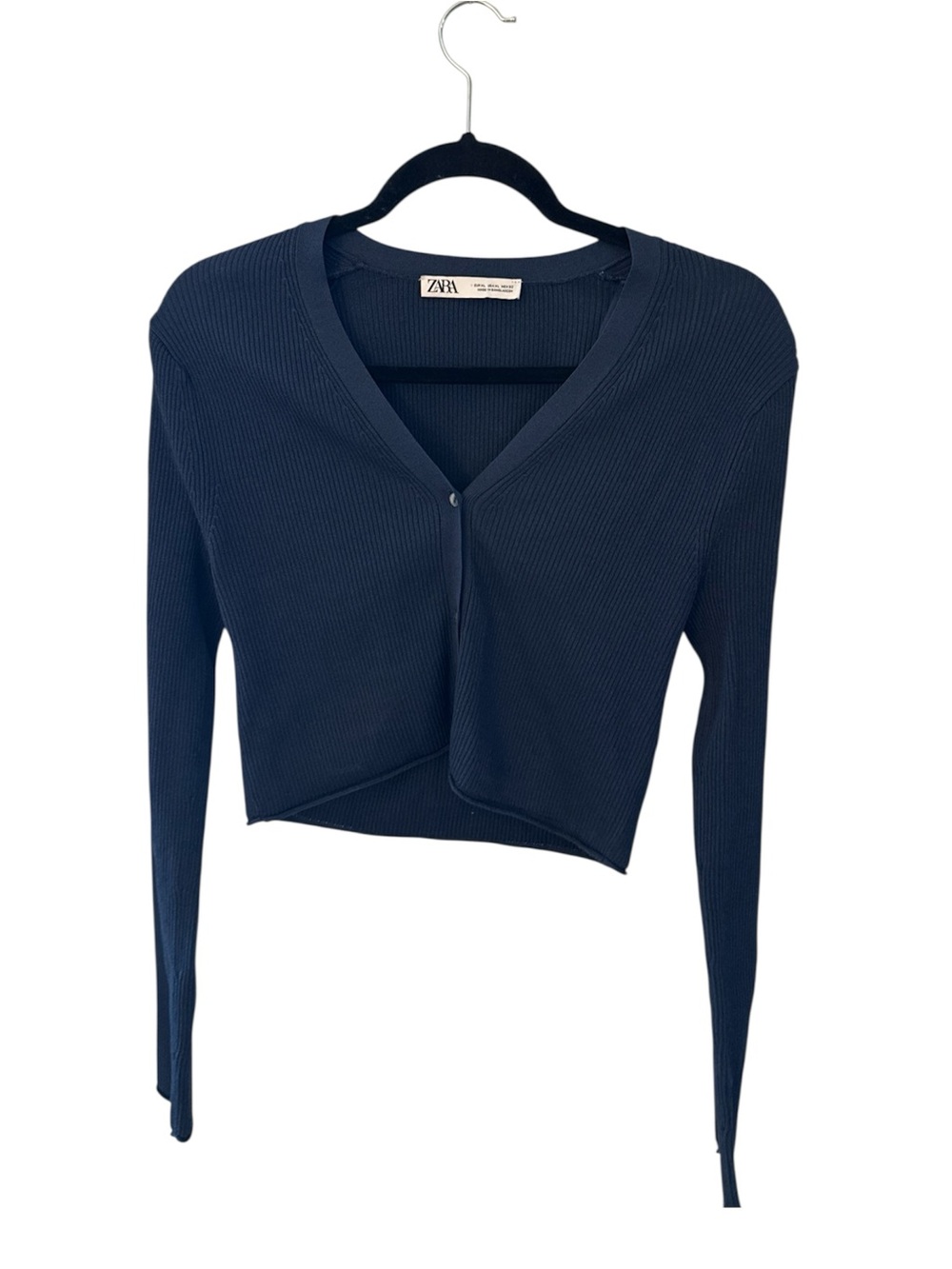 ZARA Navy Ribbed V-Neck Cropped Cardigan XL
